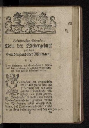 Schriftmäßige Gedanken, Von der Wiedergeburt und dem Gnadenstande der Gläubigen.