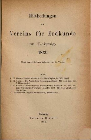 Mitteilungen des Vereins für Erdkunde zu Leipzig : für das Jahr ... 1873 (1874)