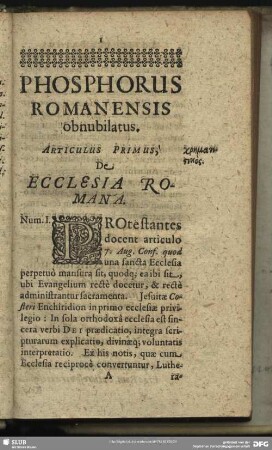 Articulus Primus, De Ecclesia Romana