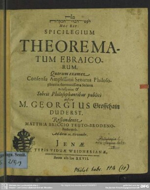 ... hoc est Spicilegium theorematum Ebraicorum