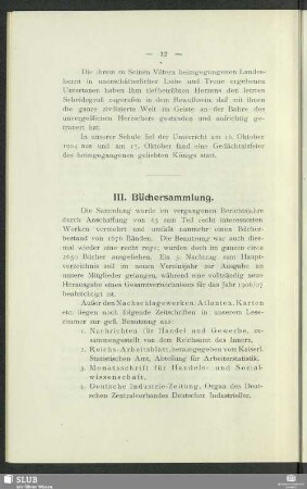 III. Büchersammlung