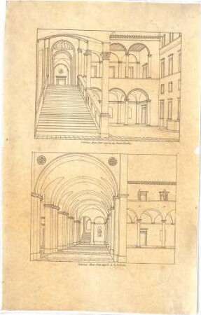 Zocher, Ernst; Rom, Vicenza - Venetien (Italien); 2 Arkadenhöfe (Palazzo Mattei und La Rotonda) - Perspektiven