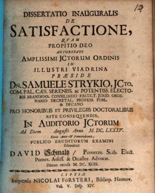 Dissertatio Inauguralis De Satisfactione