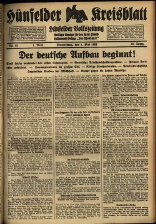Erste Ausgabe vom Donnerstag, den 04. Mai 1933.