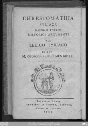 Chrestomathia Syriaca Maximam Partem Historici Argumenti : Cum Lexico Syriaco