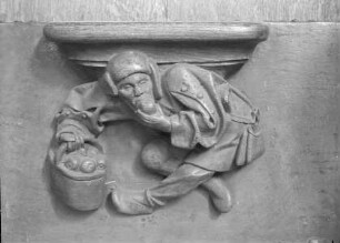 Sechste Misericordie: Mann mit Äpfeln