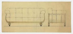 Sitzmöbel : Entwurf eines Sofas in Vorder- und Seitenansicht