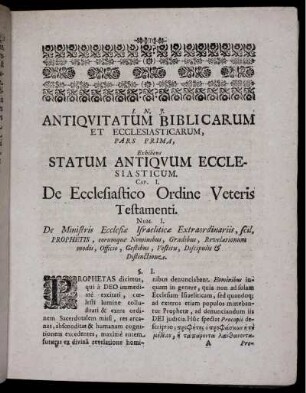 Pars Prima, Exhibens Statum Antiquum Ecclesiasticum