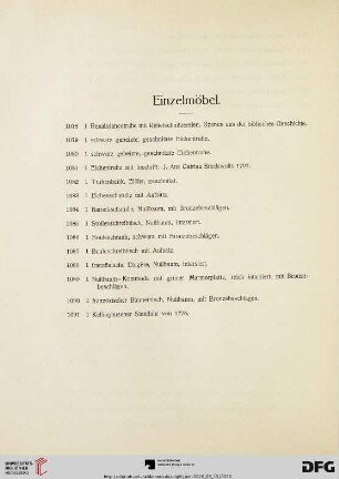 Einzelmöbel, Mahagonimöbel, Zimmer-Einrichtungen (Nr. 1078-1190)