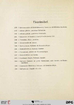 Einzelmöbel, Mahagonimöbel, Zimmer-Einrichtungen (Nr. 1078-1190)