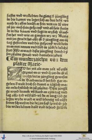 Ein wunderzaichen von dem psalter Marie.