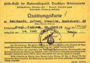Quittungskarte der Hilfs-Kasse der NSDAP von Alfred Reichardt