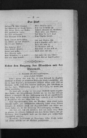 Ueber den Umgang des Menschen mit der Thierwelt.