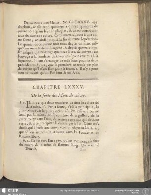 Chapitre LXXXV. De la fonte des Mines de cuivre