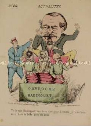 Actualités (50). Gavroche à Badinguet - Karikatur auf Napoleon III., Wilhelm I. und Bismarck
