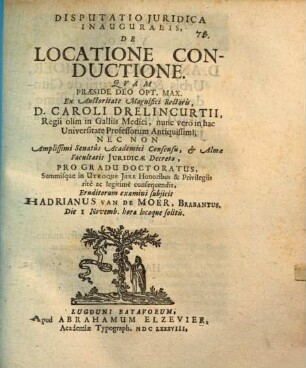 Disp. iur. inaug. de locatione conductione