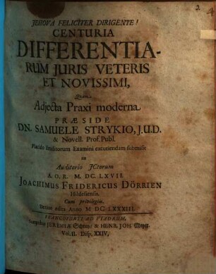 Centuria Differentiarum Juris Veteris Et Novissimi