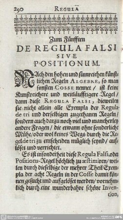 Zum Fünfften DE REGULA FALSI SIVE POSITIONUM.