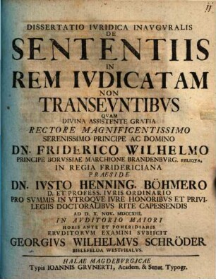 Dissertatio iuridica inauguralis de sententiis in rem iudicatam non transeuntibus