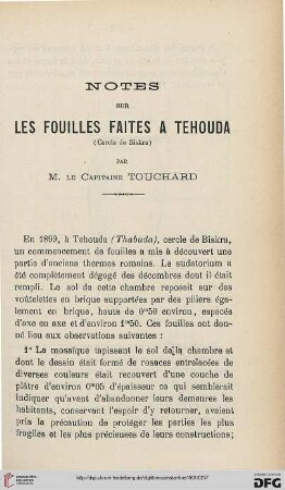 Sér. 4: Notes sur les fouilles faites à Tehouda (Cercle de Biskra)