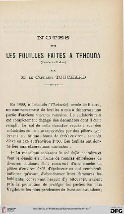 Sér. 4: Notes sur les fouilles faites à Tehouda (Cercle de Biskra)