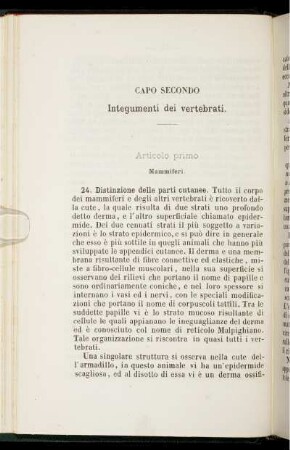 Capo Secondo. Integumenti dei vertebrati