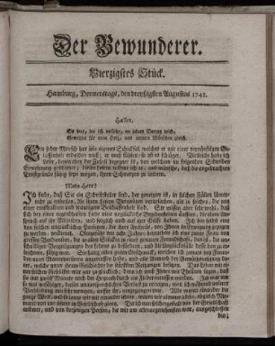 Vierzigstes Stück. Hamburg, Donnerstags, den dreyßigsten Augustus 1742.