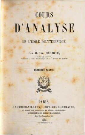 Cours d'Analyse de l'École Polytechnique, 1