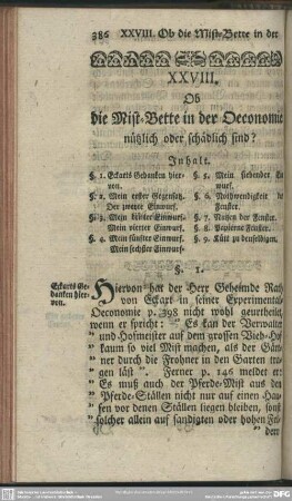 XXVIII. Ob die Mist-Bette in der Oeconomie nützlich oder schädlich sind?