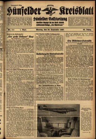 Erste Ausgabe vom Montag, den 20. September 1937.
