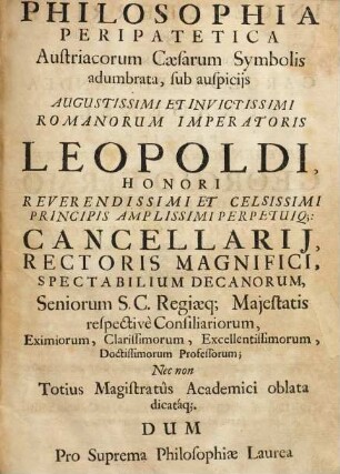 Philosophia Peripatetica Austriacorum Caesarum Symbolis adumbrata