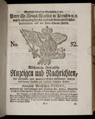 No. 52. Montags, den 27ten December, 1756.