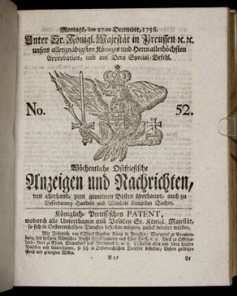 No. 52. Montags, den 27ten December, 1756.