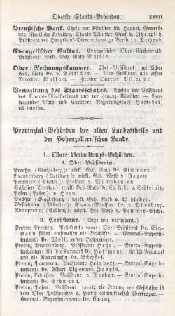I. Obere Verwaltungs-Behörden.