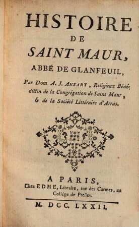 Histoire de Saint Maur, Abbé de Glaufeuil