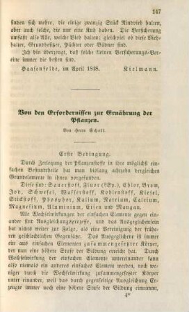 Von den Erfordernissen zur Ernährung der Pflanzen.