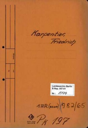 Personenheft Friedrich Karpentier (*29.11.1908), SS-Obersturmführer