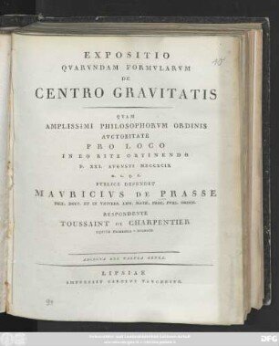 Expositio Qvarvndam Formvlarvm De Centro Gravitatis