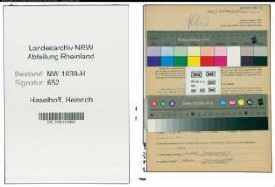 Entnazifizierung Heinrich Haselhoff , geb. 27.09.1894 (Beamter)