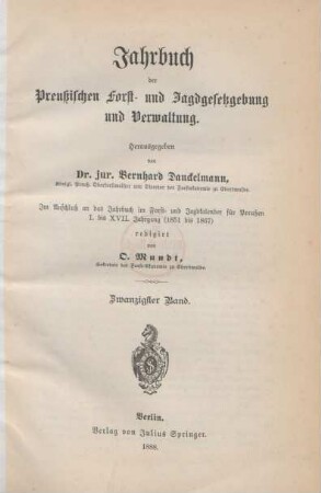 20.1888: Jahrbuch der preussischen Forst- und Jagdgesetzgebung und -Verwaltung