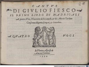 DI GIVLIO FIESCO IL PRIMO LIBRO DI MADRIGALI A quattro Voci
