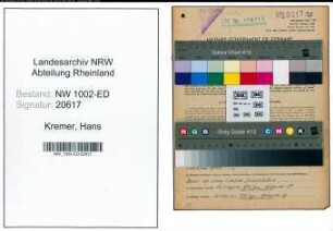 Entnazifizierung Hans Kremer, geb. 03.09.1887 (Lehrer)