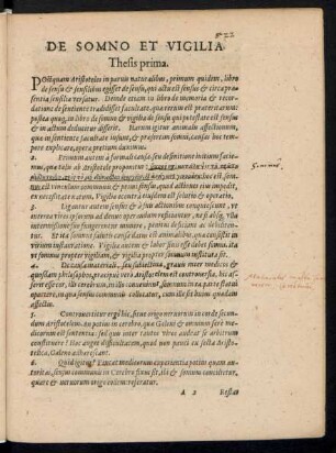 De Somno Et Vigilia Thesis prima.