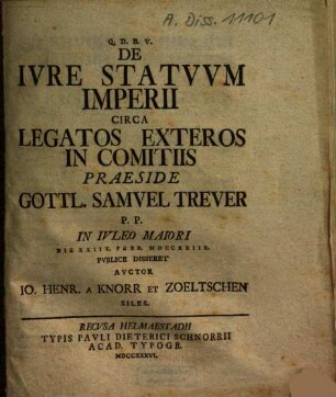 De Iure Statuum Imperii Circa Legatos Exteros In Comitiis