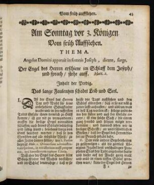 43-53, Am Sonntag vor 3. Königen. Vom früh Auffstehen. Thema. Angelus Domini apparuit in somnis Joseph, dicens, surge