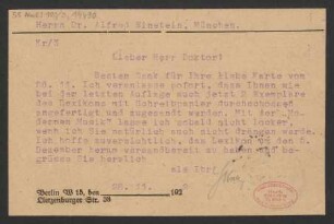 Brief an Alfred Einstein : 28.11.1922