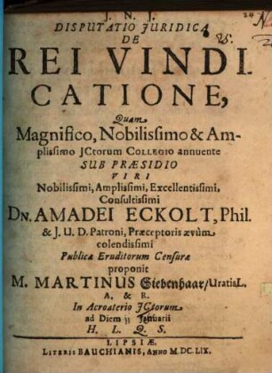 Disp. iur. de rei vindicatione