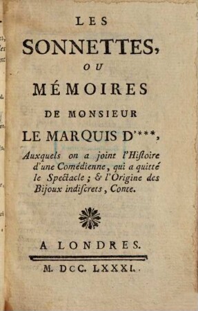 Les sonnettes, ou mémoires de Monsieur le Marquis d'***