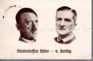 Sonderpostkarte mit Marke und Sonderstempel zum Staatsbesuch des ungarischen Staatschefs von Horty in Deutschland