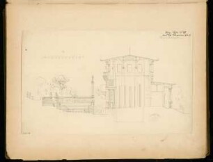 Sommertheater Monatskonkurrenz März 1878: Längsschnitt durch Bühnenhaus und Zuschauerraum 1:100; Maßstabsleiste